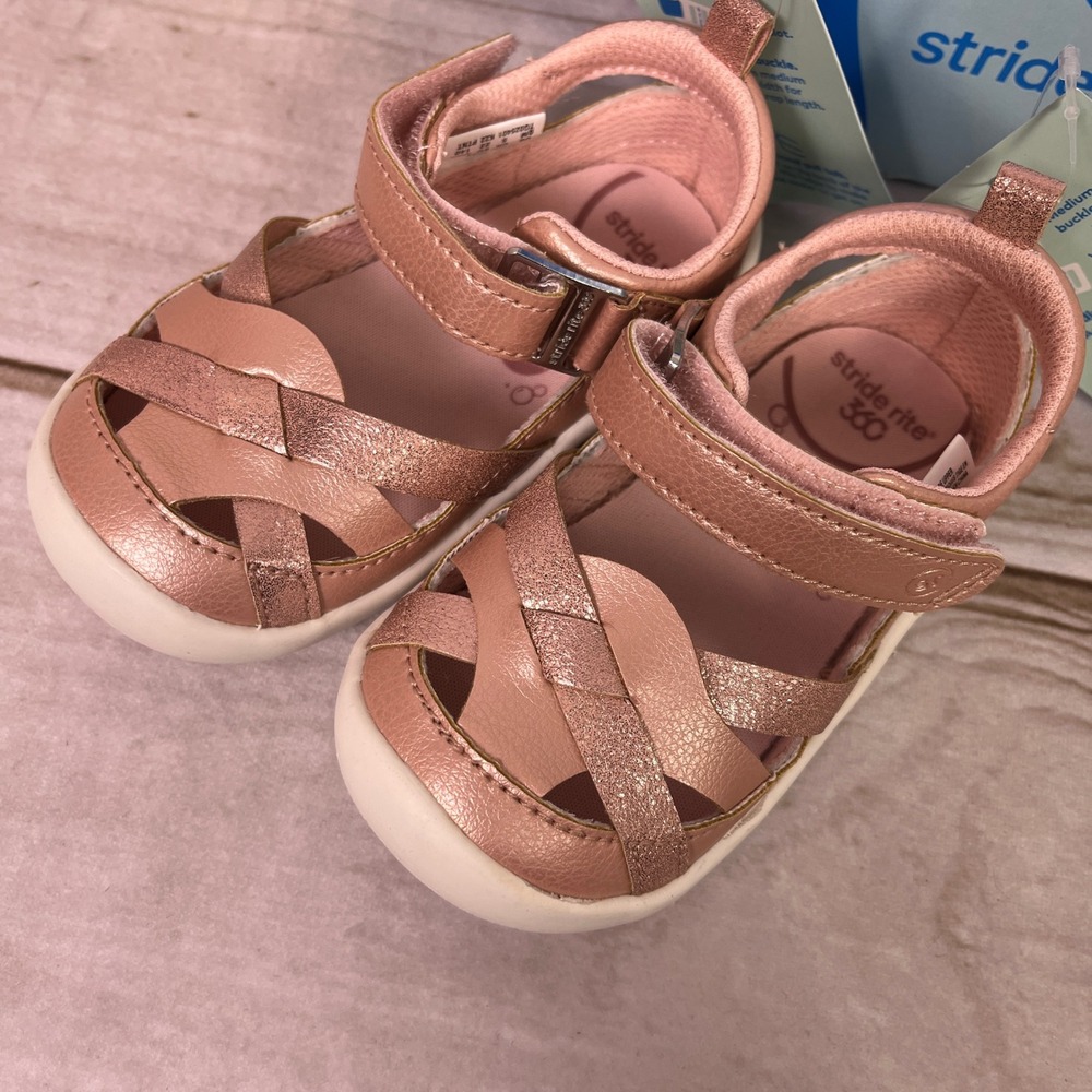 New Stride Rite Rose Gold Sparkle Mary Jane Sandals Toddler Girls Size 6 medium - Picture 2 of 6